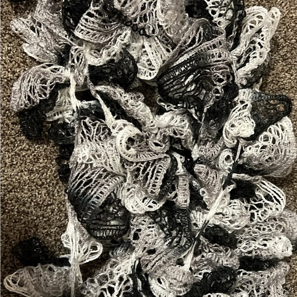 Black and White Ruffled Knitted Scarf
